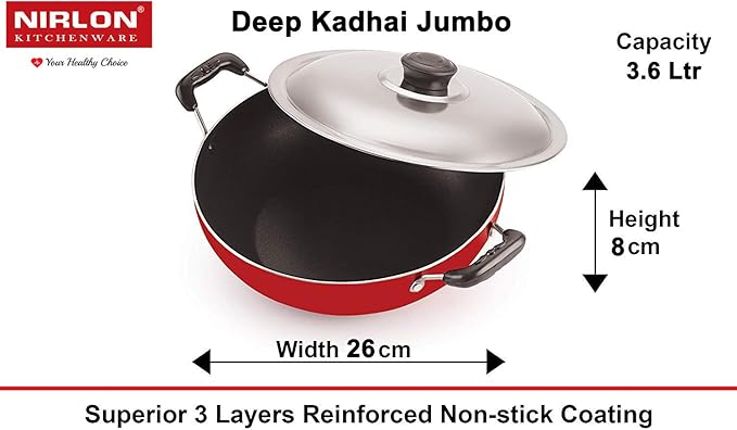 NIRLON Aluminium Nonstick Cookware Set Red and Black - 4 Pieces