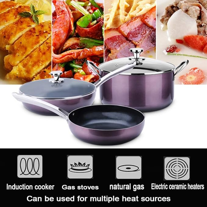 Non-Stick Cookware Set with 3 PiecesTempered Glass Cover Comfortable HandleSuitable for A Variety of Gas Including Induction Cooker Frying Pan