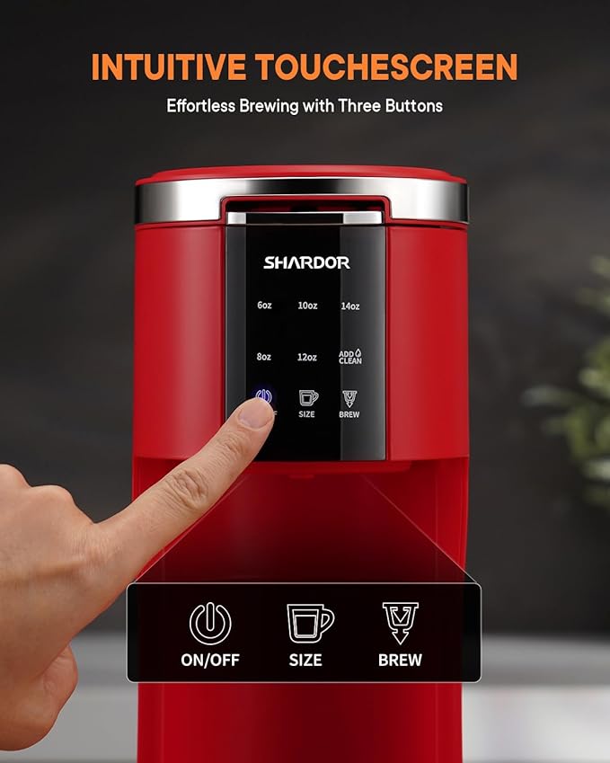 SHARDOR 3 in 1 K Cup Coffee Maker Single Serve Coffee Maker for K Cup Pods &amp Ground Coffee &amp Teas 6 to 14oz Brew Sizes 40oz Detachable Water Reservoir Compact Design Red