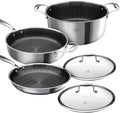 Hell's Kitchen Hybrid 5 Pc Cookware Set Tri-Clad Stainless Steel and Nonstick Ceramic PFAS Free no PFOA no PTFE no Teflon Non Toxic Cookware Metal Utensil Safe All Cooktops and Oven Safe