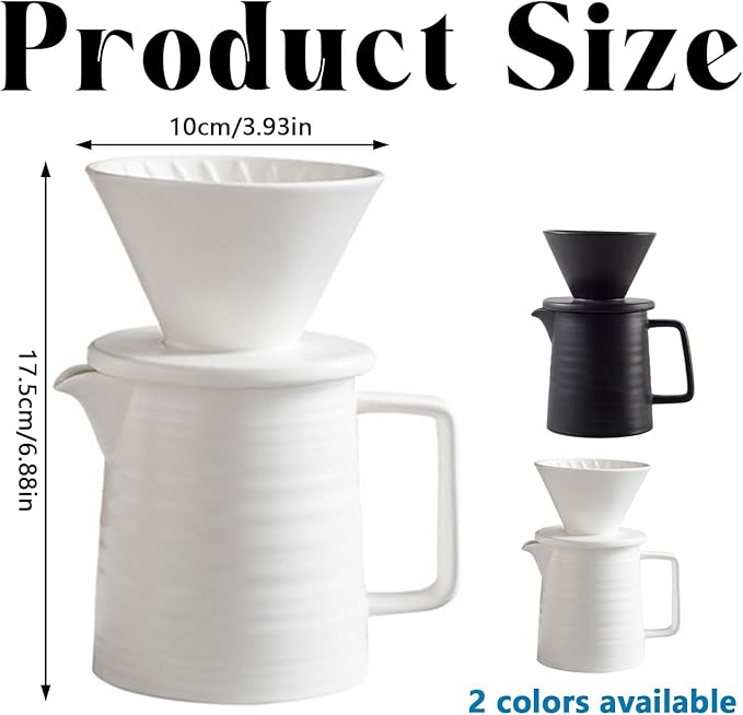 Coffee Filter Porcelain With Cup34oz Pour Over Coffee Maker With Ceramic Mug Coffee Pot With Filter Pour Over Coffee Dropper Coffee Filter Reusable (White)