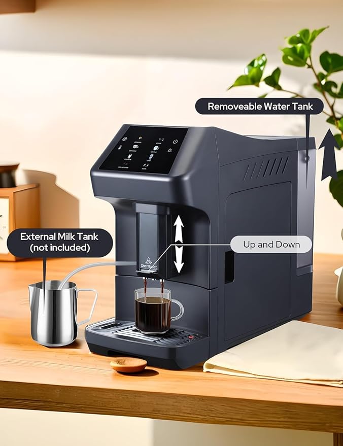 Automatic Espresso Machine with Programmable Flow for Espresso / Americano/Latte/Cappucino/Milk Foam Custom Grind Automatic Coffee Machine with Self-Cleaning for Home/Office/Cafe/Coffee Lovers