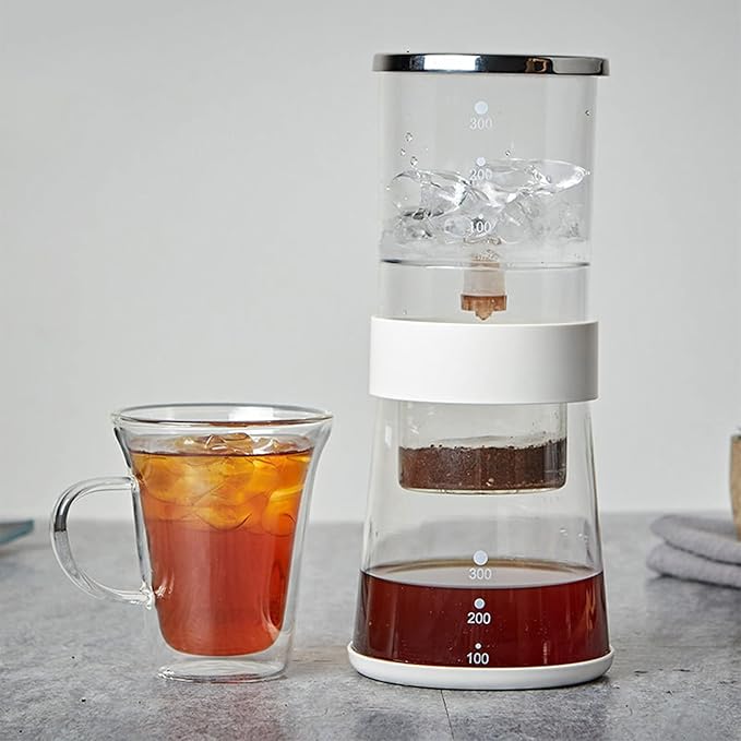 Ice Drip Coffee Pot 400ML Cold Brew Coffee Maker Filter Glass Percolators Espresso Kitchen Barista with Reusable Stainless Steel Filter