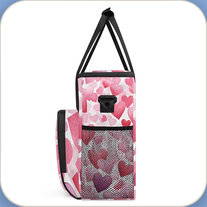 Light Pink Heart Coffee Maker Carrying Bag Portable Travel Storage Tote Bag Compatible with K-Mini or K-Mini Plus Single Serve Coffee Brewer Carrying Case with Multiple Pockets &amp Shoulder Strap