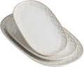 Serving Platters Set 14/12/10 Oval Ceramic Serving Plates Embossed Serving Trays for Party Oven Dishwasher Safe Vintage White Serving Dishes for Entertaining Appetizers Pasta Sushi