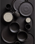 Stone by Mercer Project SHOSAI 16-Piece Stoneware Dinnerware Set Plates and Bowls Set Modern Dishware set fo 4 Black