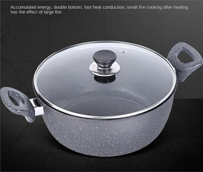 2-Piece Non-Stick Cookware Set Soup Pot with Lid &amp Frying Pan Medical Stone Coating Refined Iron Body Dishwasher Safe Induction Compatible