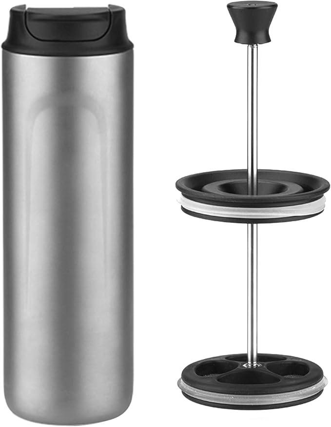 Buachois Portable Insulated French Press Coffee Maker Camping Coffee Makers with Double Wall Sturdy Construction Coffee and Tea Maker for Travel Office Outdoor Adventures (Sandblast)