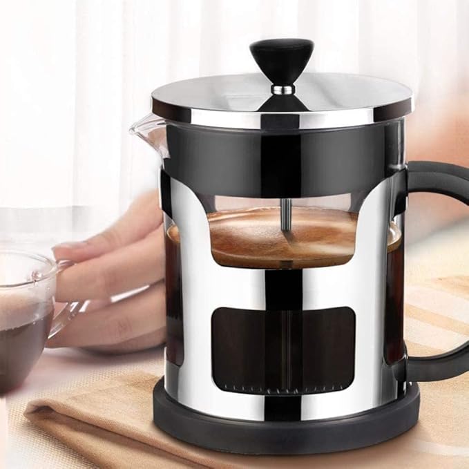 French Press Coffee Maker Heat-Resistant Borosilicate Coffee Pot Stainless Steel Coffee Press and 4 Filter Screens BPA-Free(600ml)