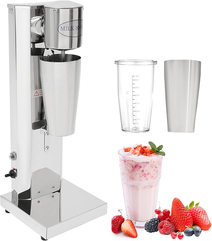 Electric Milkshake Maker Machine Commercial Stainless Steel Milk Shake Machine with 2 Cups 650ml/Cup 110V 180W Drink Mixer Adjustable Speed Malt Maker Machine (1 Head)