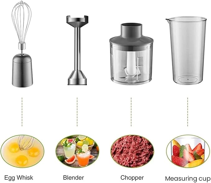 Fit for Hand Immersion Blender - 4-in-1 Stainless Steel Stick Mixer with 700ml Beaker 500ml Processor and Whisk Attachment(UK PLUG_FOUR IN ONE)