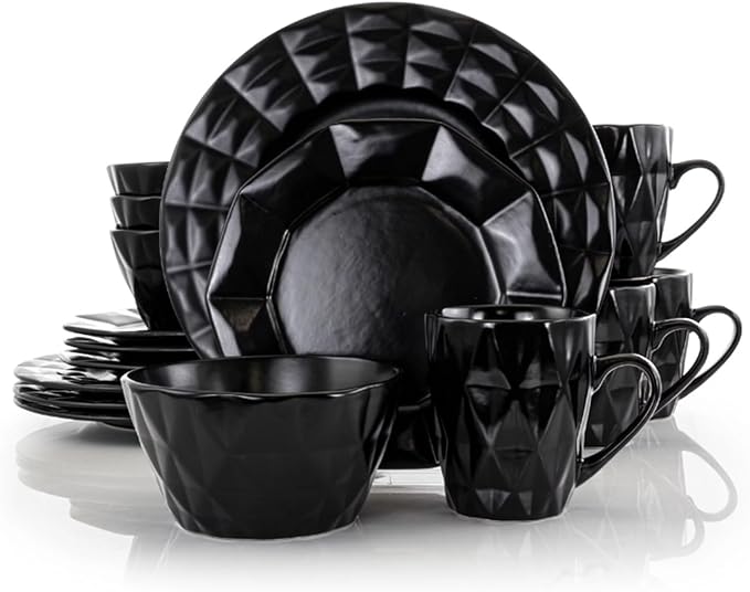 Retro Chic 16-Piece Glazed Dinnerware Set Dishes and Plates Sets Round Tableware Sets