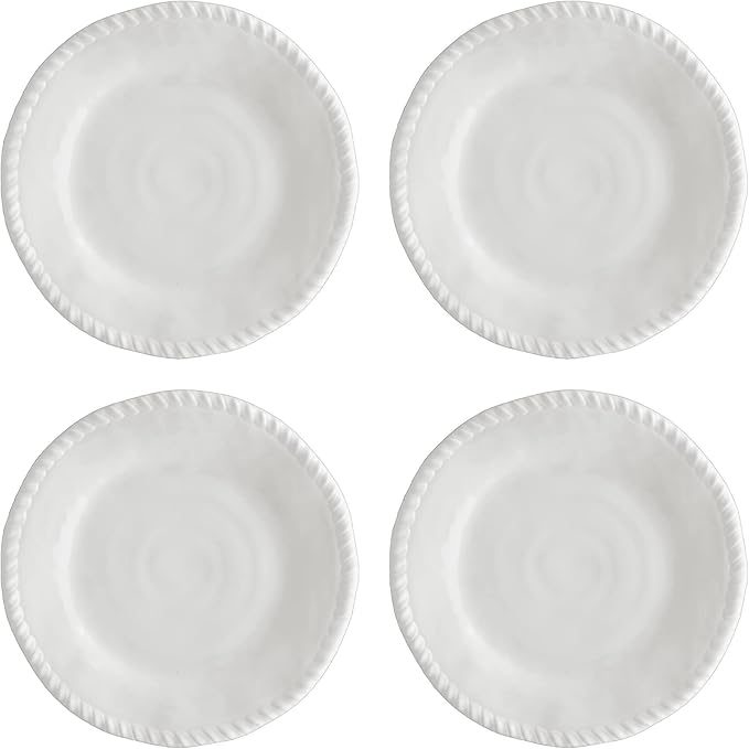 UPware 16 Piece Rope Melamine Dinnerware Sets Outdoor Dishes Set Plates and Bowls Sets Service for 4 White