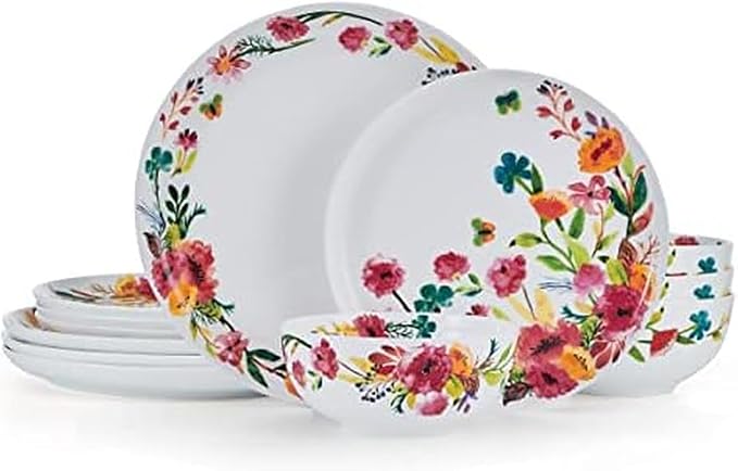 Mikasa Karina Bone China Lightweight Chip Resistant 12 Piece Dinnerware Set Service for 4