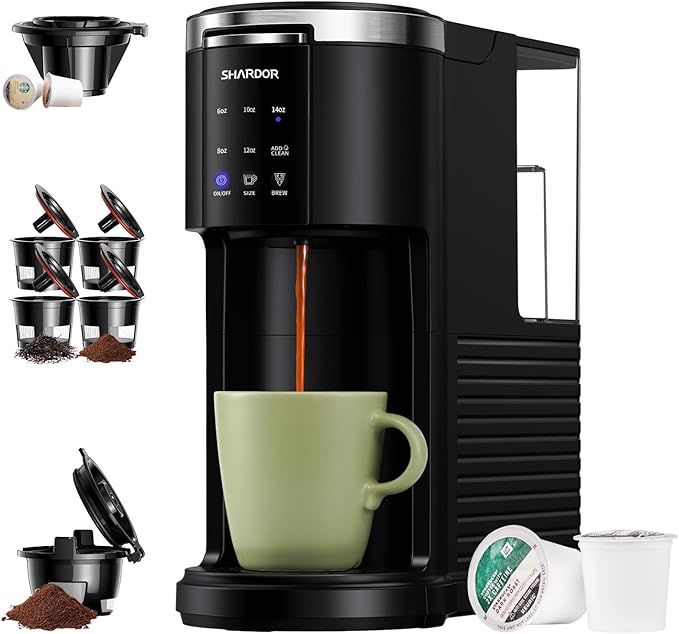 SHARDOR 3 in 1 Coffee Maker K Cup Coffee Maker Compatible with Ground Coffee &amp Teas Single Serve Coffee Machine 6–14oz Brew Sizes 40oz Detachable Water Reservoir Descale Settings Black