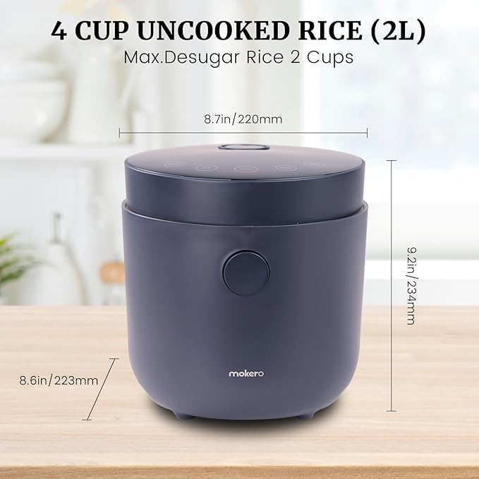 Hakka Low Carb Rice Cooker 7 Functions Desuger Rice Pot 4 Cups Uncooked Rice with Stainless Steel Steamer MINI Smart Cooker Non-stick Removable Inner Pot 24H Delay Timer