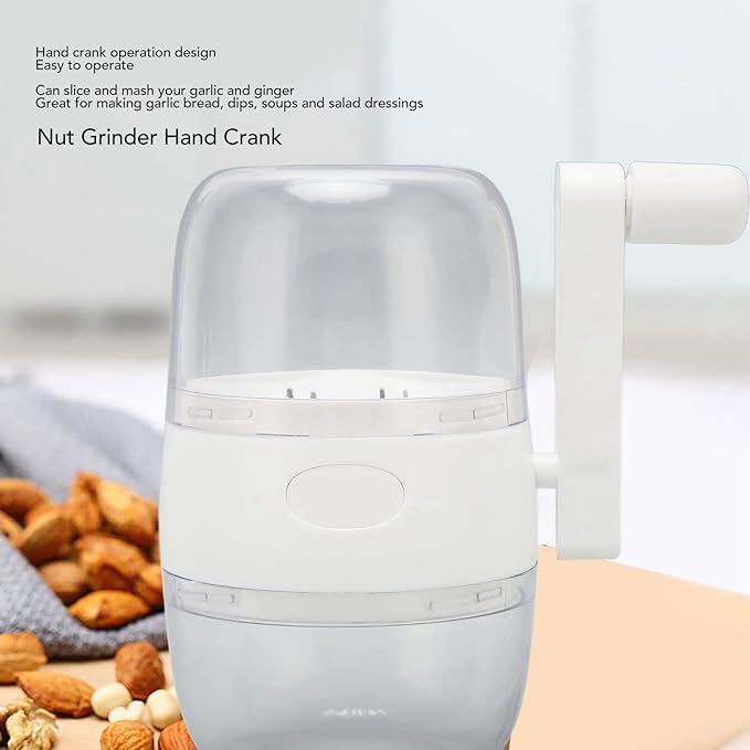 Yuecoom Stainless Steel Blades Nut Chopper Manual Grinder with Hand Crank for Garlic White
