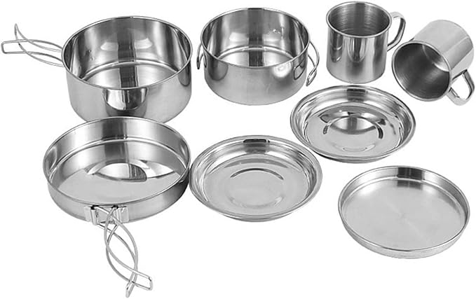 DNCG Steel Cookware Set 8 Steel Pots and Pans Stainless Steel Non-Stick Induction Pan Set with Touch Handles for Outdoor Kitchen and Traveling