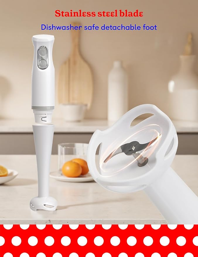 Betty Crocker 2-Speed Hand Blender with 20-Ounce Mixing Beaker Immersion Blender 300W Motor 450W Peak Power Soft-Touch Pulse Control Stainless Steel Blade BPA Free BC-4307W White