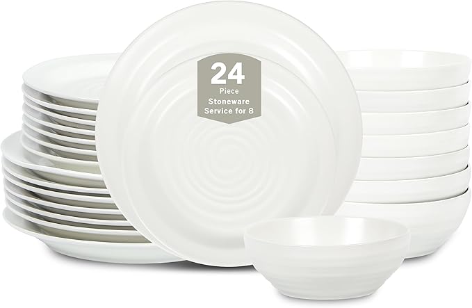 Stone Lain Orbit 24-Piece Dinnerware Set Stoneware White
