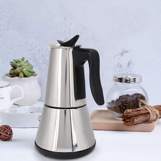 6Cups/300Ml Electric Coffee Maker Aluminum Material Coffee Pots Mocha Coffe Machine Coffee Filter Espresso Maker Anti-Scalding Handle Design With Base