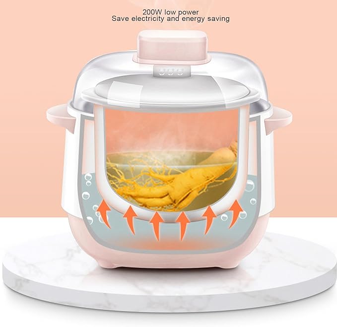 Jiawu Electric Stew Pot 200W 1L Digital Rice Cooker With Lid Small Ceramic Cooker Built-in Timer Makes Soups Porridges Grains and Cereals for Individuals (US)