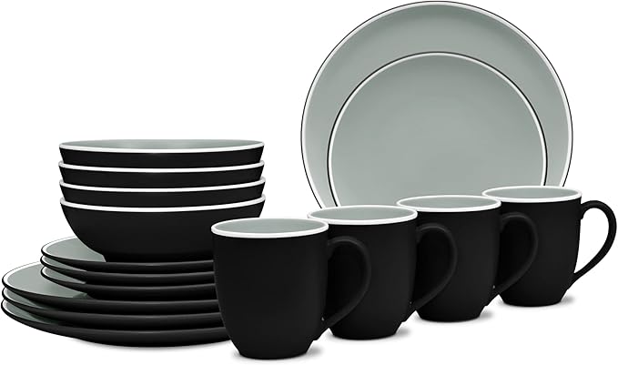 Noritake ColorTrio Graphite 16-Piece Coupe Dinnerware Set Service for 4