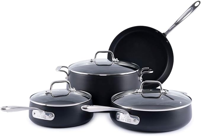 All-Clad Hard Anodized Expert Nonstick Cookware Set -7 Piece Pots and Pans Set Induction OvenSafe 500F - Includes Frying Pans Saucepan Sauté-Pan Stockpot Professional Cookware - Black