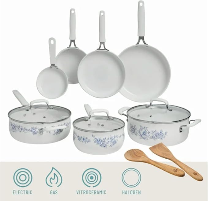 Agatha 12-Piece Aluminum &amp Ceramic Classic Cookware Set Blue
