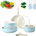 Pots and Pans Sets Non Stick 5/11PCS Ceramic Cookware Sets with Detachable Handle Space-Efficient Dishwasher Nonstick Cooking Set for Kitchen with All Stovetops (Blue-11PCS)