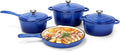 Enameled Cast Iron Cookware Set 7-Pcs Pots and Pans with Lid Skillet Frying Pan Saucepan &amp Dutch Oven for All Stovetops PFA Free - Ideal for Sourdough Bread Baking Cobalt Blue