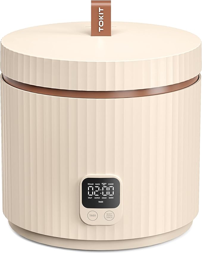 TOKIT Rice Cooker Small 3 Cup Uncooked /6 Cup Cooked Modern Multifunctional Mini Rice Cooker with Display Touch Button for 1-3 People Ceramic Coated Non-Stick Pot 8 Cook Functions - Cooking &amp War