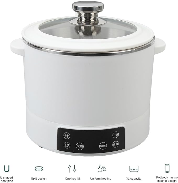 Rice Cooker Small - 3L Electric Hot Pot Stainless Steel Inner Lifting Low Sugar Rice Cooker Electric Steamer Low Carb Rice Maker Shabu Shabu Pot Soup Pot Electric