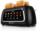 4 Slice Toaster with Touch Screen Control 1.5 Wide Long Slots 6 Browning Levels &amp 6 Bread Types Digital Timer Memory Defrost Reheat (BLACK)