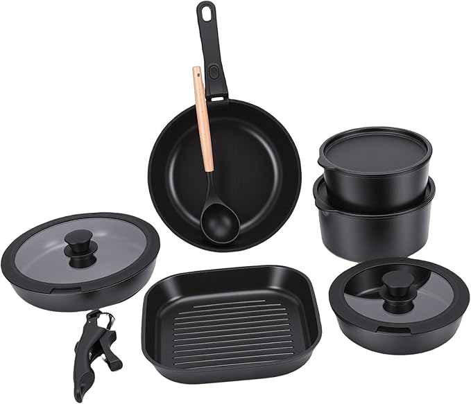 titlePots and Pans Set with Detachable Handle Aluminum Nonstick Induction Cookware Set for Kitchen Cooking Dishwasher Safe