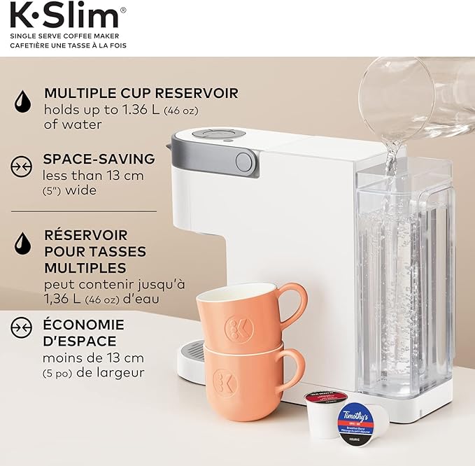 Keurig K-Slim Single Serve K-Cup Pod Coffee Maker Featuring Simple Push Button Controls And MultiStream Technology White