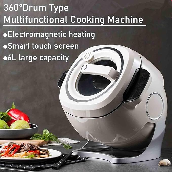 Automatic Cooking Machine 6L Auto Cooking Wok Fried Rice Machine - Smart Start Three Speed AdjustableRotation - Ideals for Stir Frying
