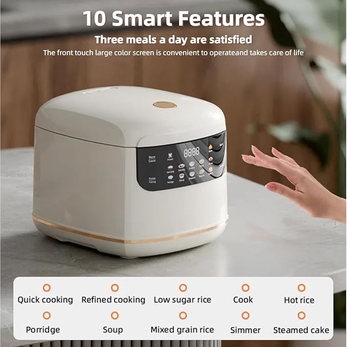 One Touch Rice Cooker 2L Small Rice Cooker with Titanium Inner Pot 10-in-1 Multi-Cooker for Rice Steamer Slow Cook Digital Keep Warm &amp 24H Delay Timer (White)