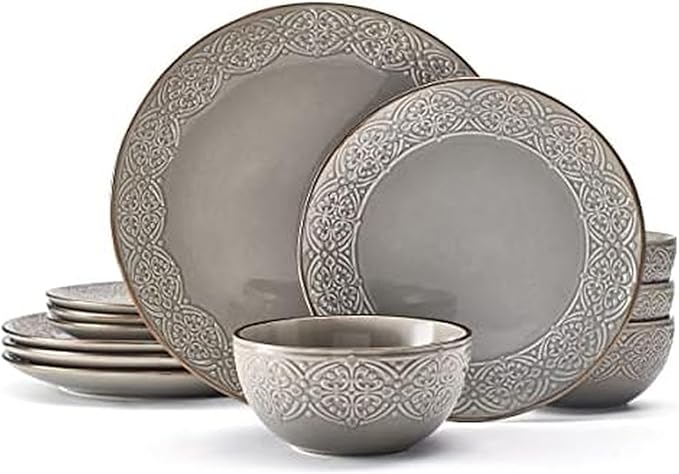 Pfaltzgraff Emma 12 Piece Dinnerware Set Service For 4 Gray
