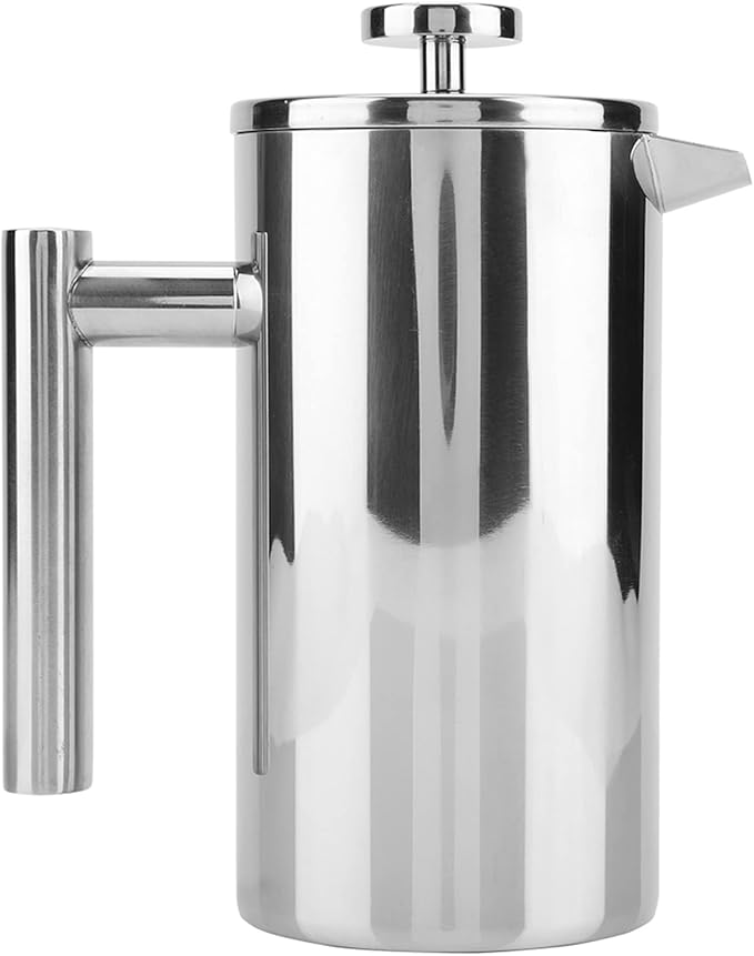 Stainless Steel Coffee Maker French Press Tea Pot with Filter Double Walled Insulation Kitchen Addition Pouring Office Home Silver (800ML)