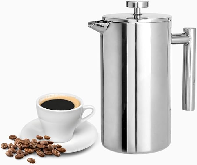 Stainless Steel French Press Coffee Maker 27 oz - Double Wall Insulated Hand Brewing Pot with Extra Durable French Filter - Perfect for Tea &amp Coffee No Glass Ideal for Camping