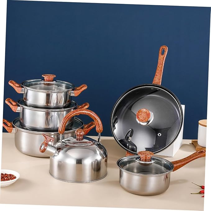 Alipis 12-Piece Stainless Steel Cookware Set Including Frying Pan Saucepan Stockpot and Kettle Heavy-Duty Kitchen Cooking Pots for Noodles Soups