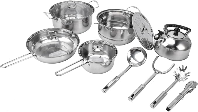 Stainless Steel Cookware Set Rustproof Thickened Pots and Pans for Home Kitchen Multi Functional Cooking - Even Heating Design Non Stick Surface Ideal for Everyday Use