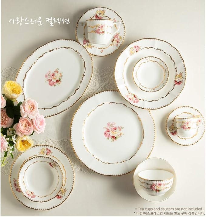 Hankook Chinaware 한국도자기 Flamor Rose Clara Dining Set for 2 Dinnerware Korean Fine Bone-China Dojagi Ceramic