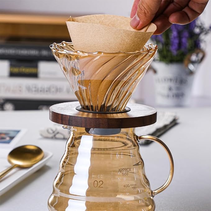 Pour Over Coffee Maker with 100 Coffee Filters 4-Cup Drip Coffee Maker Coffee Dripper Brewer High Heat Resistant Carafe also for Camping Hiking