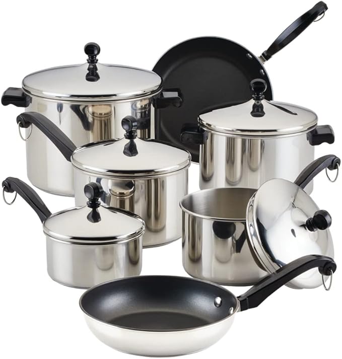Farberware Classic Stainless Steel Cookware Pots and Pans Set 15-Piece50049Silver