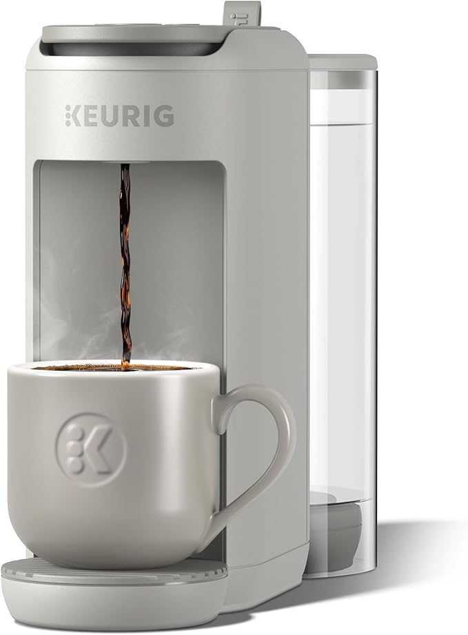 Keurig K-Mini Mate Plus Single-Serve K-Cup Pod Coffee Maker Compact 3 Cup Sizes Brew Over Ice and Strong Button Features 50 oz Removable Reservoir Warm Stone