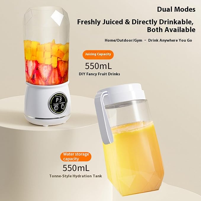 Travel Blender - Compact Cordless Juicer Bottle for Smoothies and Shakes | 550ML Rechargeable Portable Mixer Cup with Leakproof Design Ideal for Fruits Vegetables Gym Office or Outdoor Trips