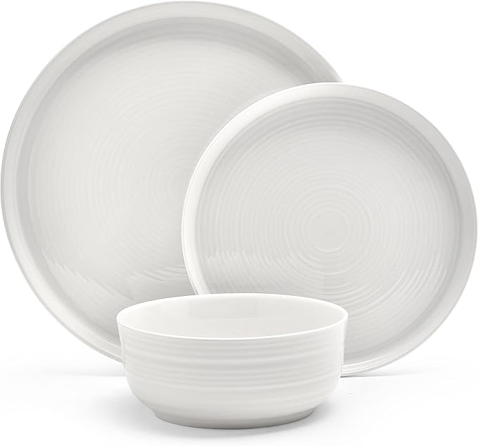Mikasa Callie Bone China Lightweight Chip Resistant 12 Piece Dinnerware Set Service for 4 White