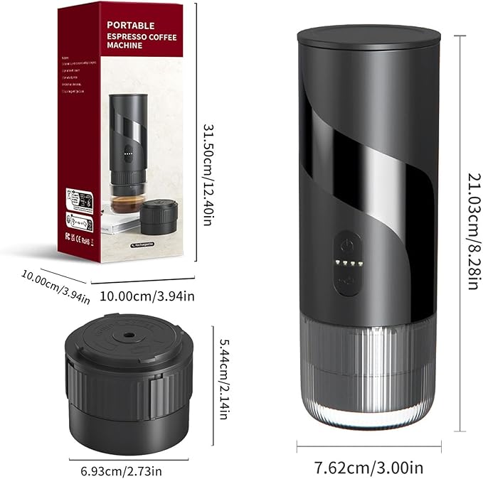 Portable Coffee Maker 304 Stainless Steel Handheld Capsule Coffee Machine with USB Rechargeable Battery for Outdoor Camping Car Travel Gym